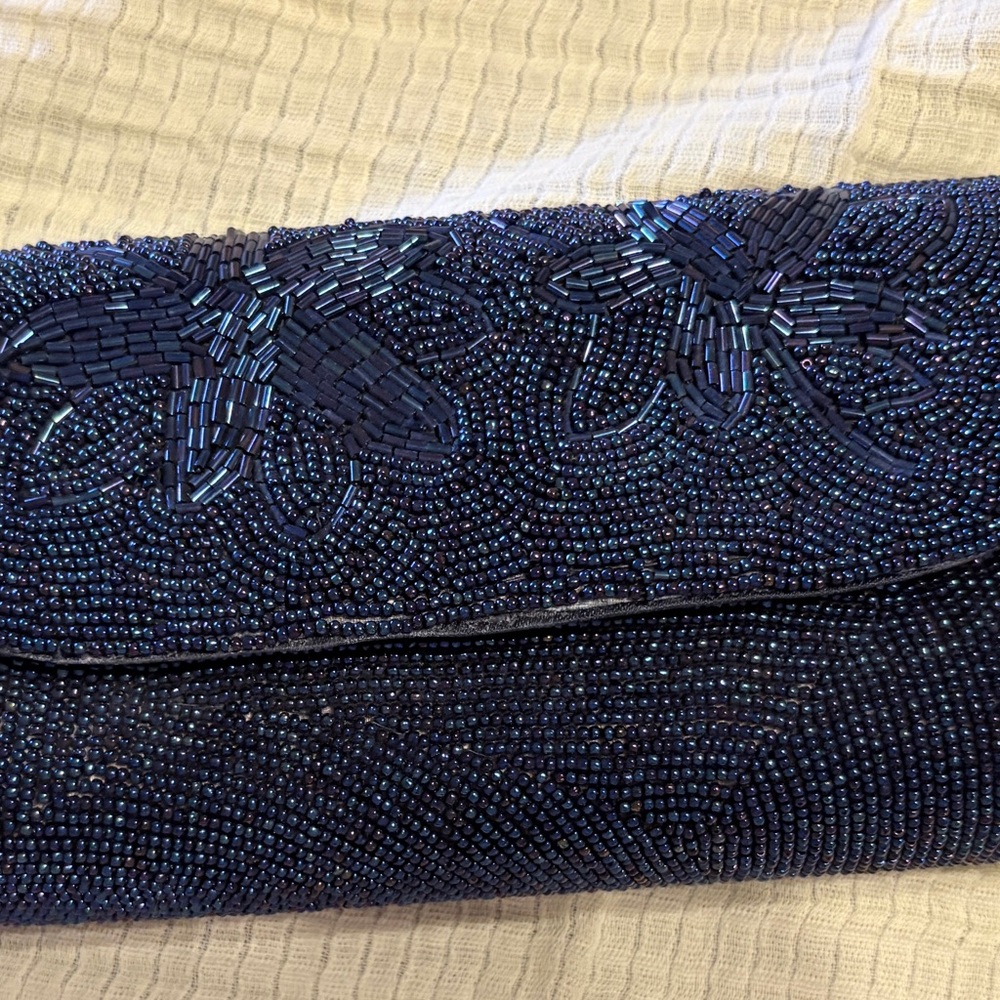 Beaded Navy Evening Clutch - Elegant Navy Blue Women's Bag